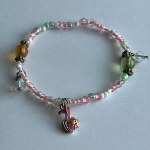 Women’s vintage‎ dainty beaded charm bracelet one size measurements shown